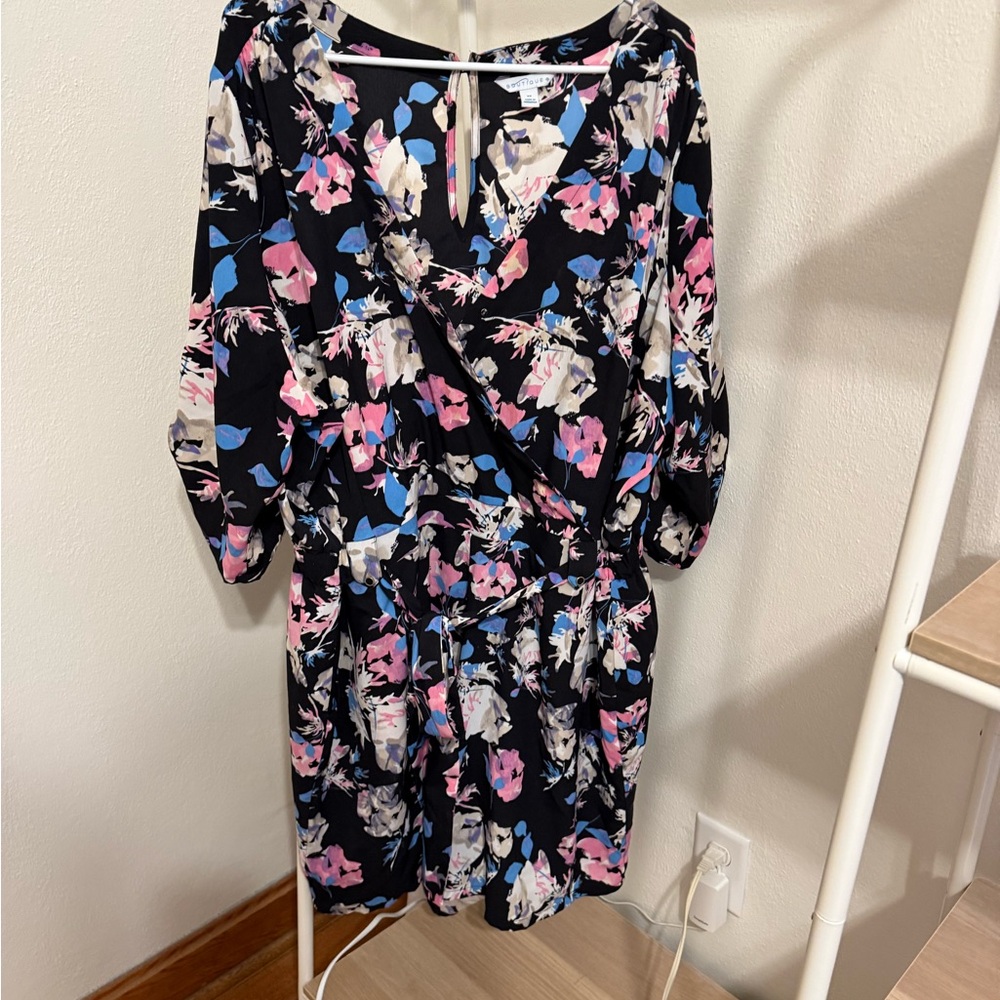 Floral Wrap Romper - Black, Pink, Blue